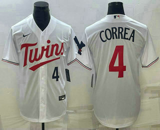 Mens Minnesota Twins #4 Carlos Correa Number White Red Stitched MLB Cool Base Nike Jersey